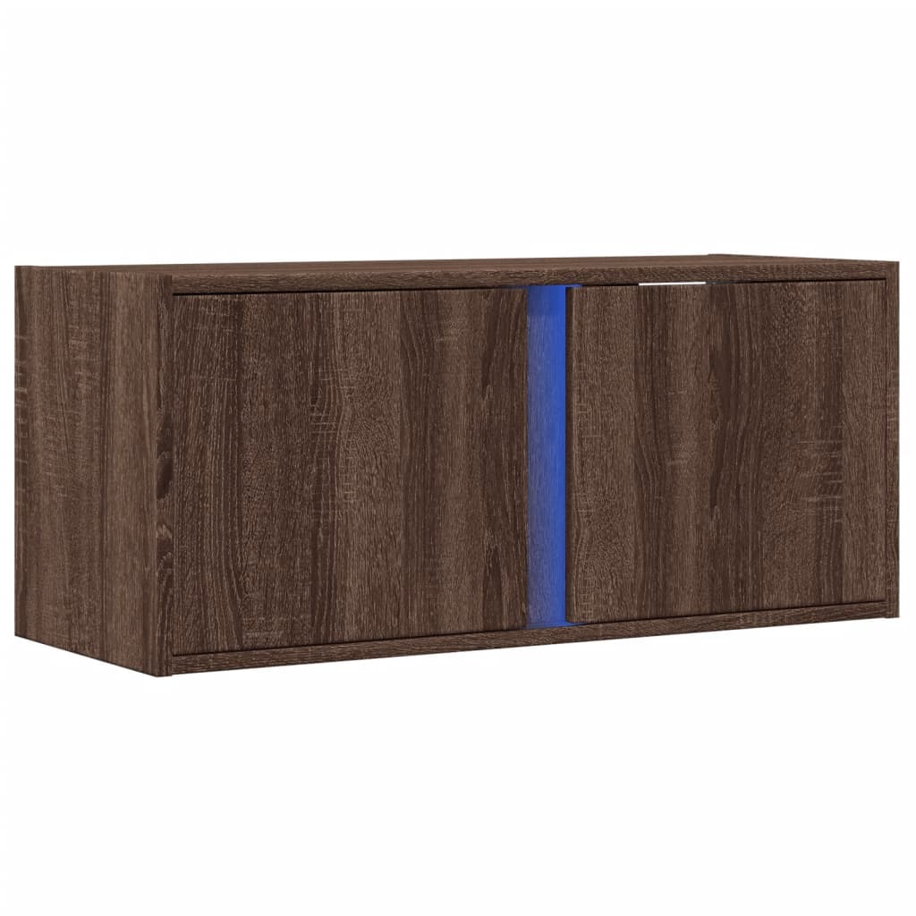 Pie sienas stiprināms TV skapītis ar LED apgaismojumu, brūns ozols, 80x31x35 cm