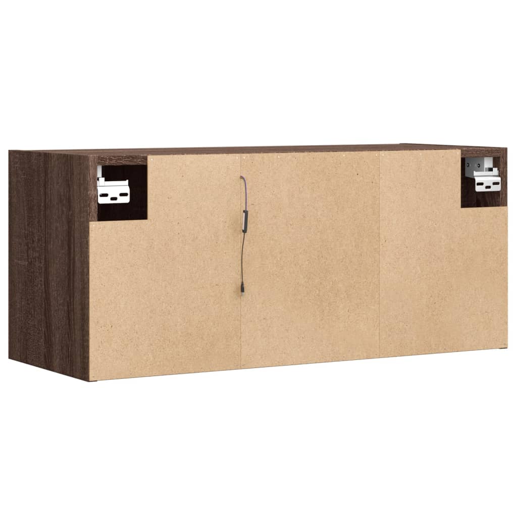 Pie sienas stiprināms TV skapītis ar LED apgaismojumu, brūns ozols, 80x31x35 cm