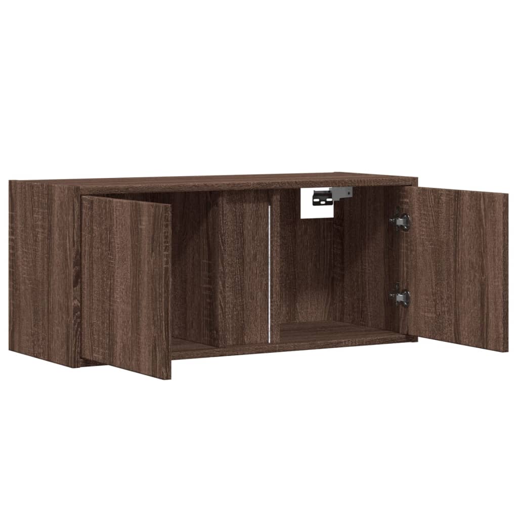 Pie sienas stiprināms TV skapītis ar LED apgaismojumu, brūns ozols, 80x31x35 cm