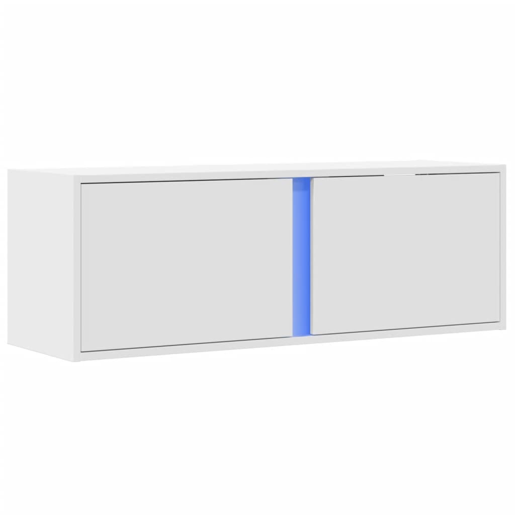 Sieninė TV spintelė su LED lemputėmis, balta, 100x31x35cm