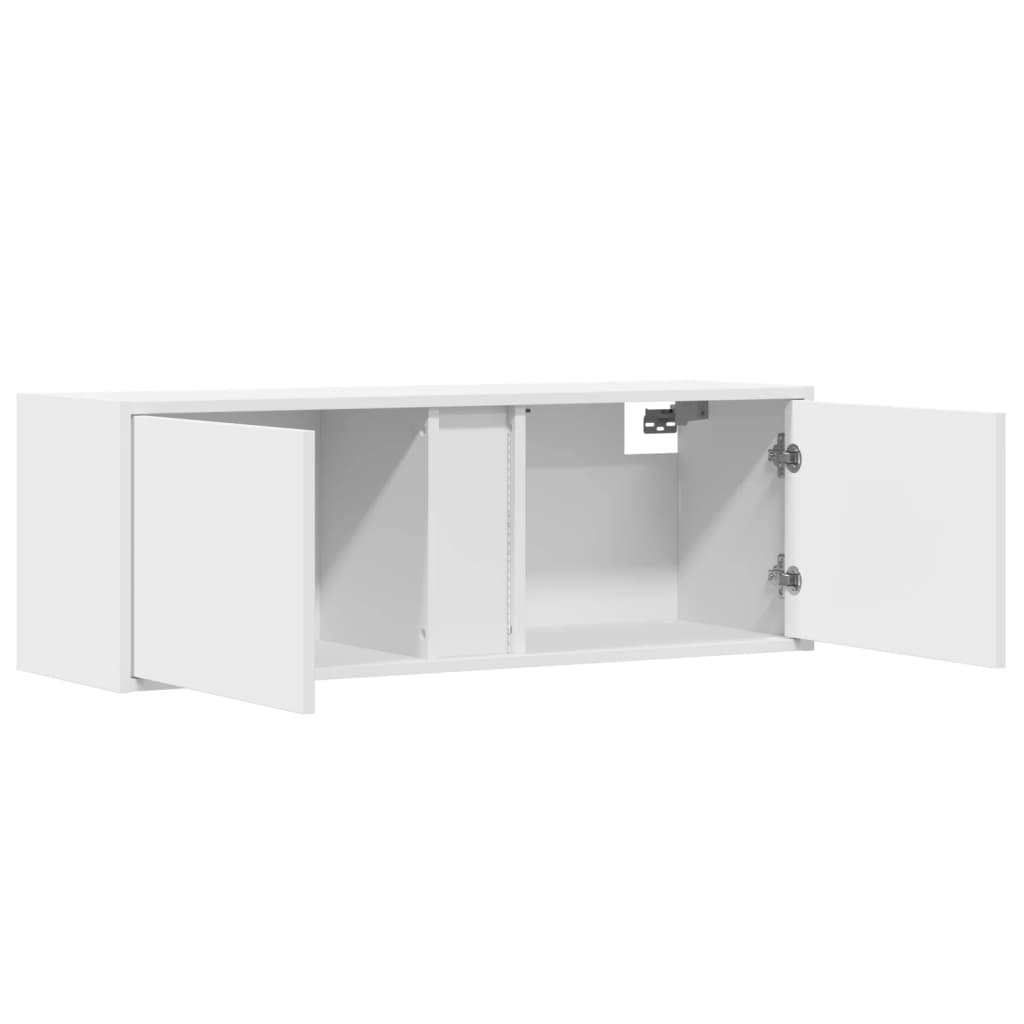 Sieninė TV spintelė su LED lemputėmis, balta, 100x31x35cm
