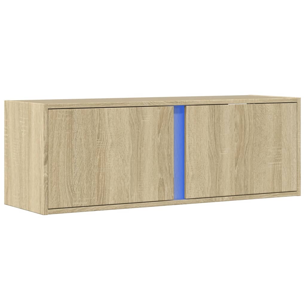 Sieninė TV spintelė su LED lemputėmis, ąžuolo, 100x31x35cm