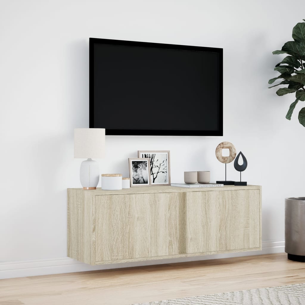 Sieninė TV spintelė su LED lemputėmis, ąžuolo, 100x31x35cm