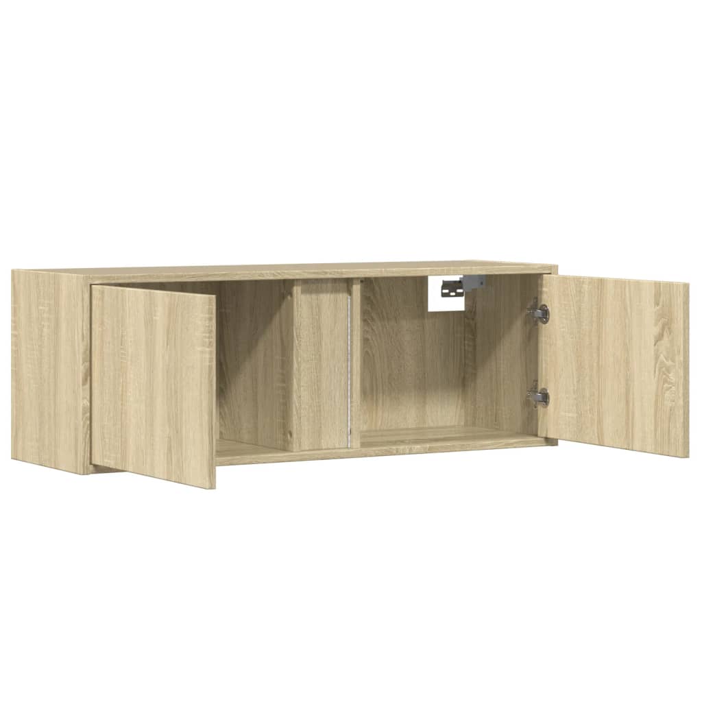 Sieninė TV spintelė su LED lemputėmis, ąžuolo, 100x31x35cm