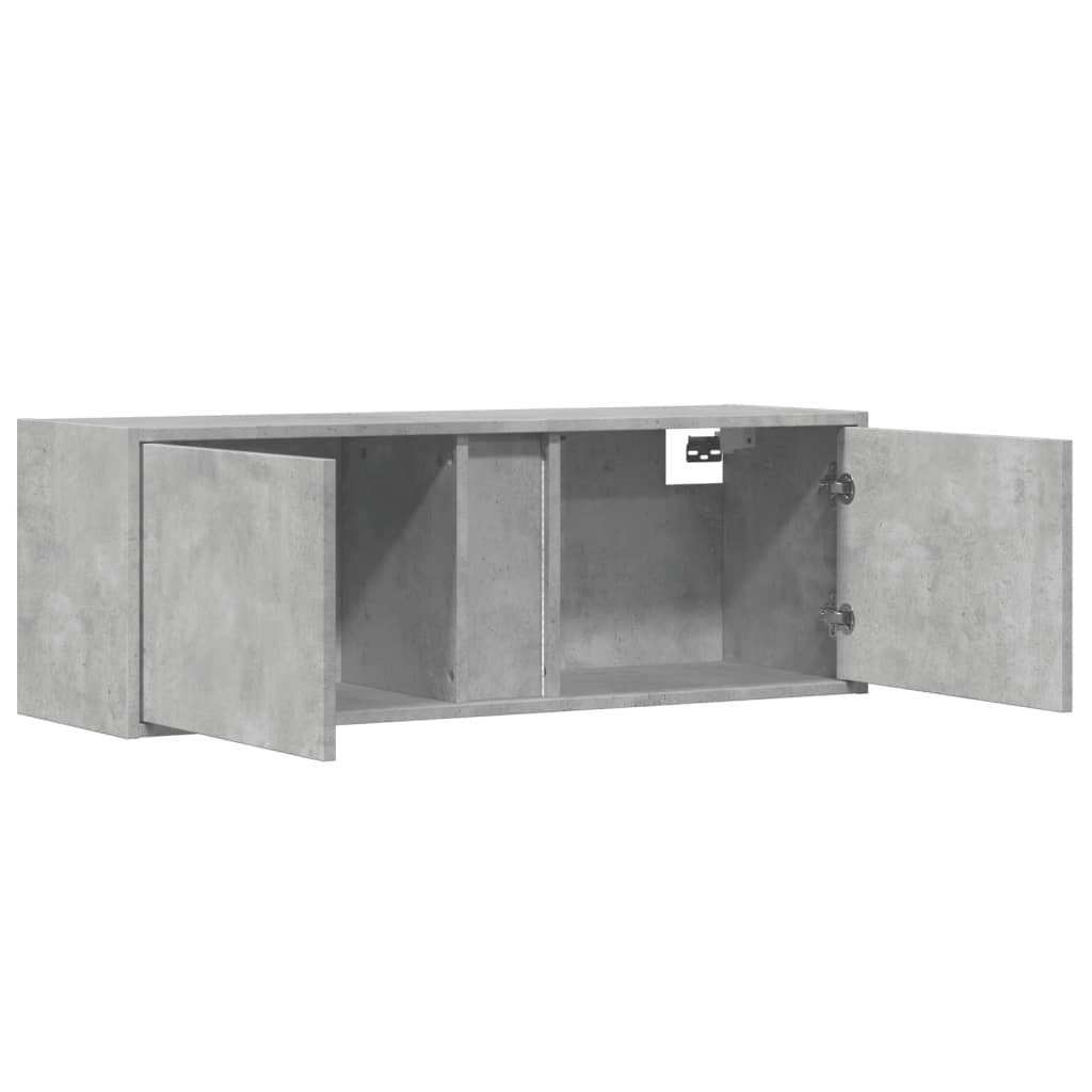 Wall-mounted TV Cabinet with LED Lights, Concrete Grey, 100x31x35 cm