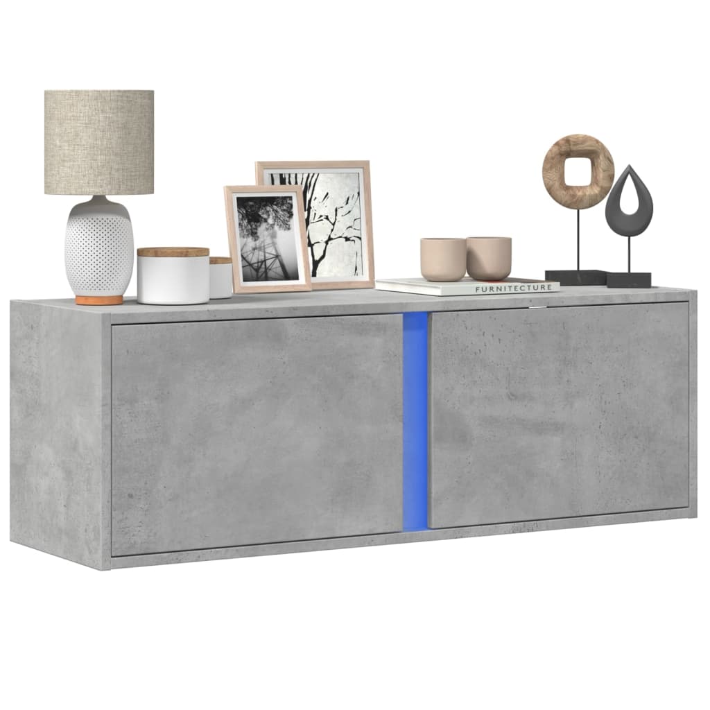 Wall-mounted TV Cabinet with LED Lights, Concrete Grey, 100x31x35 cm