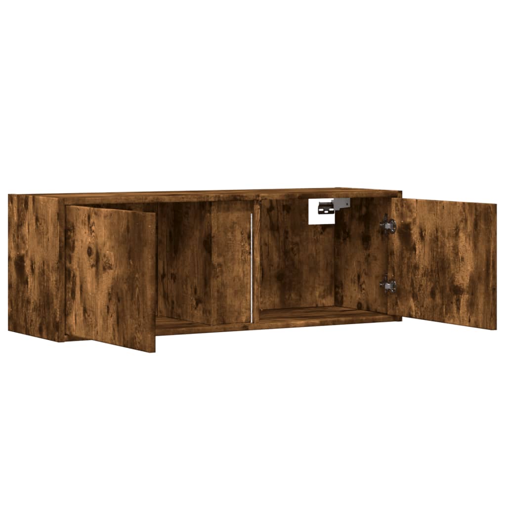Sieninė TV spintelė su LED lemputėmis, dūminė, 100x31x35cm