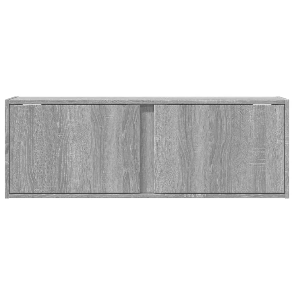 Wall-mounted TV cabinet with LED lights, grey, 100x31x35 cm