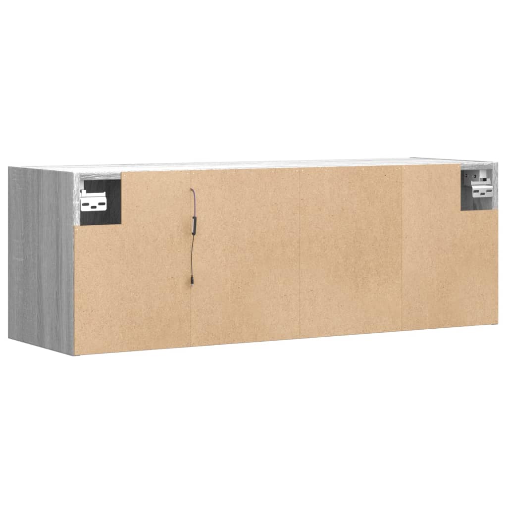 Wall-mounted TV cabinet with LED lights, grey, 100x31x35 cm
