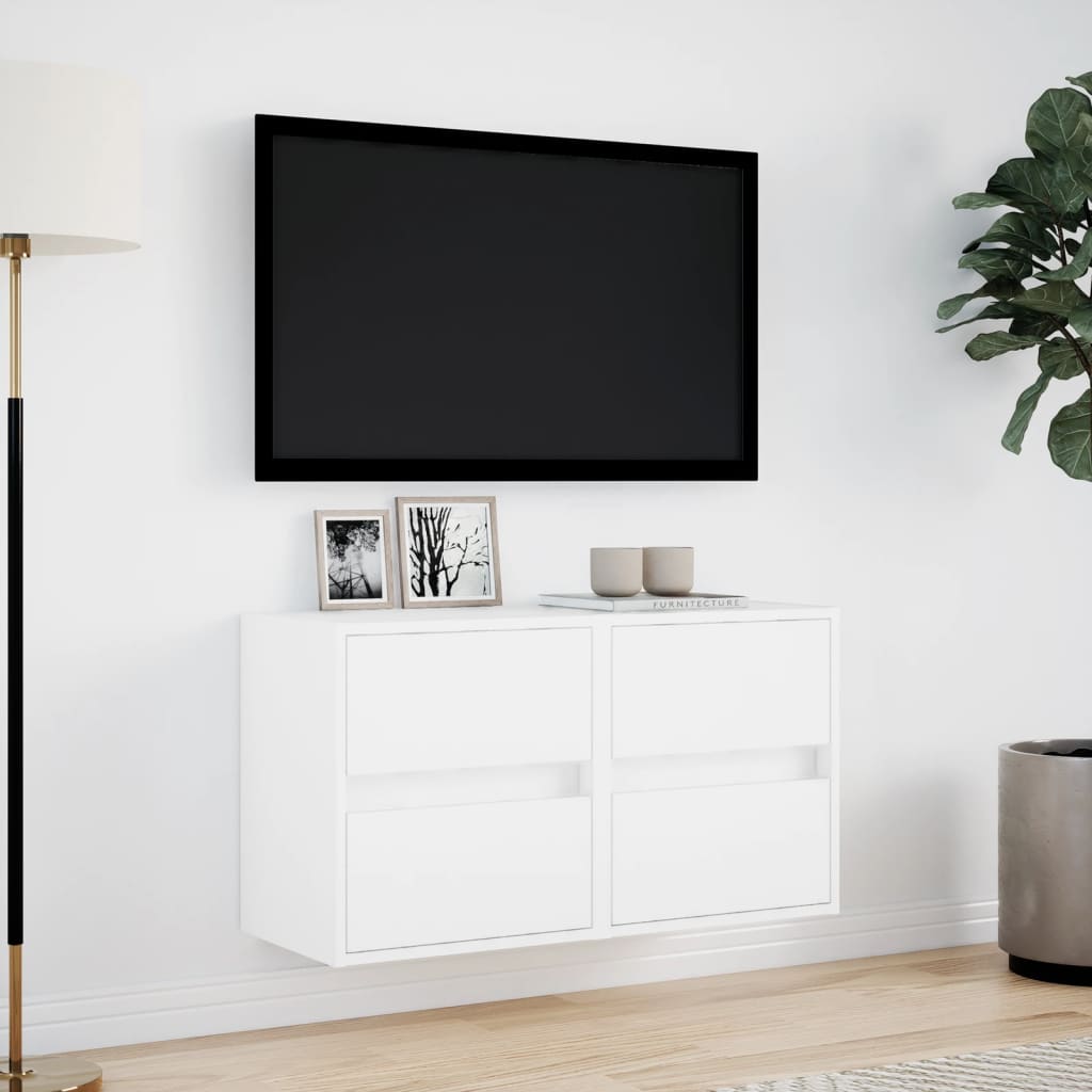 Sieninės TV spintelės su LED, 2vnt., baltos, 41x31x45cm