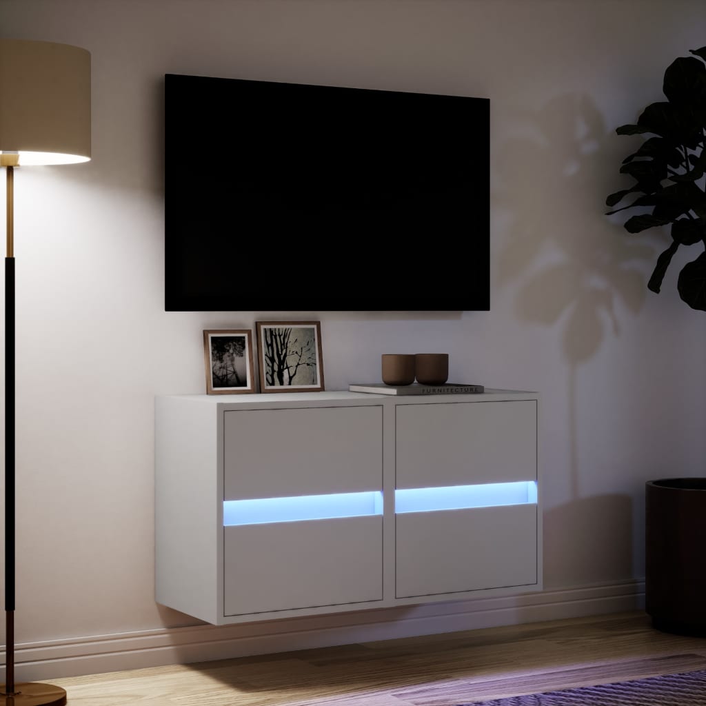 Sieninės TV spintelės su LED, 2vnt., baltos, 41x31x45cm