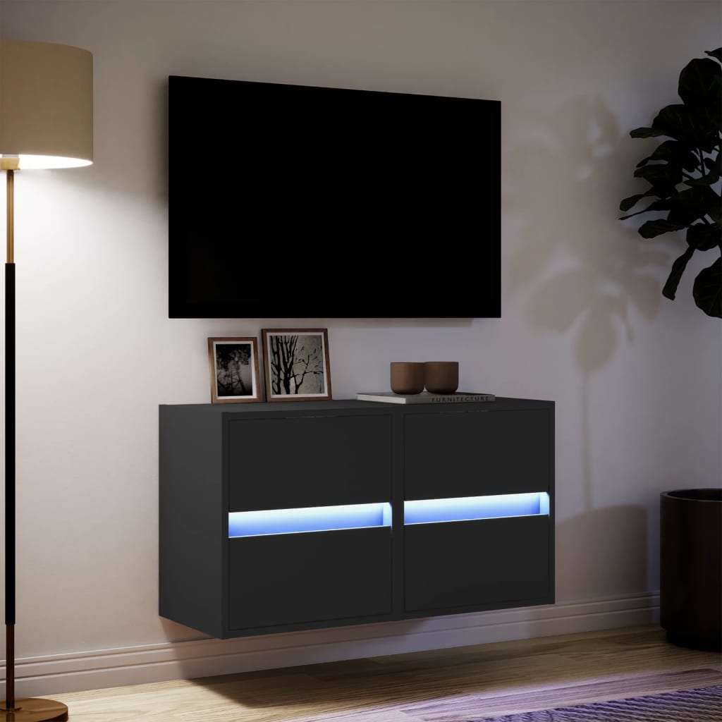 Sieninės TV spintelės su LED, 2vnt., juodos, 41x31x45cm