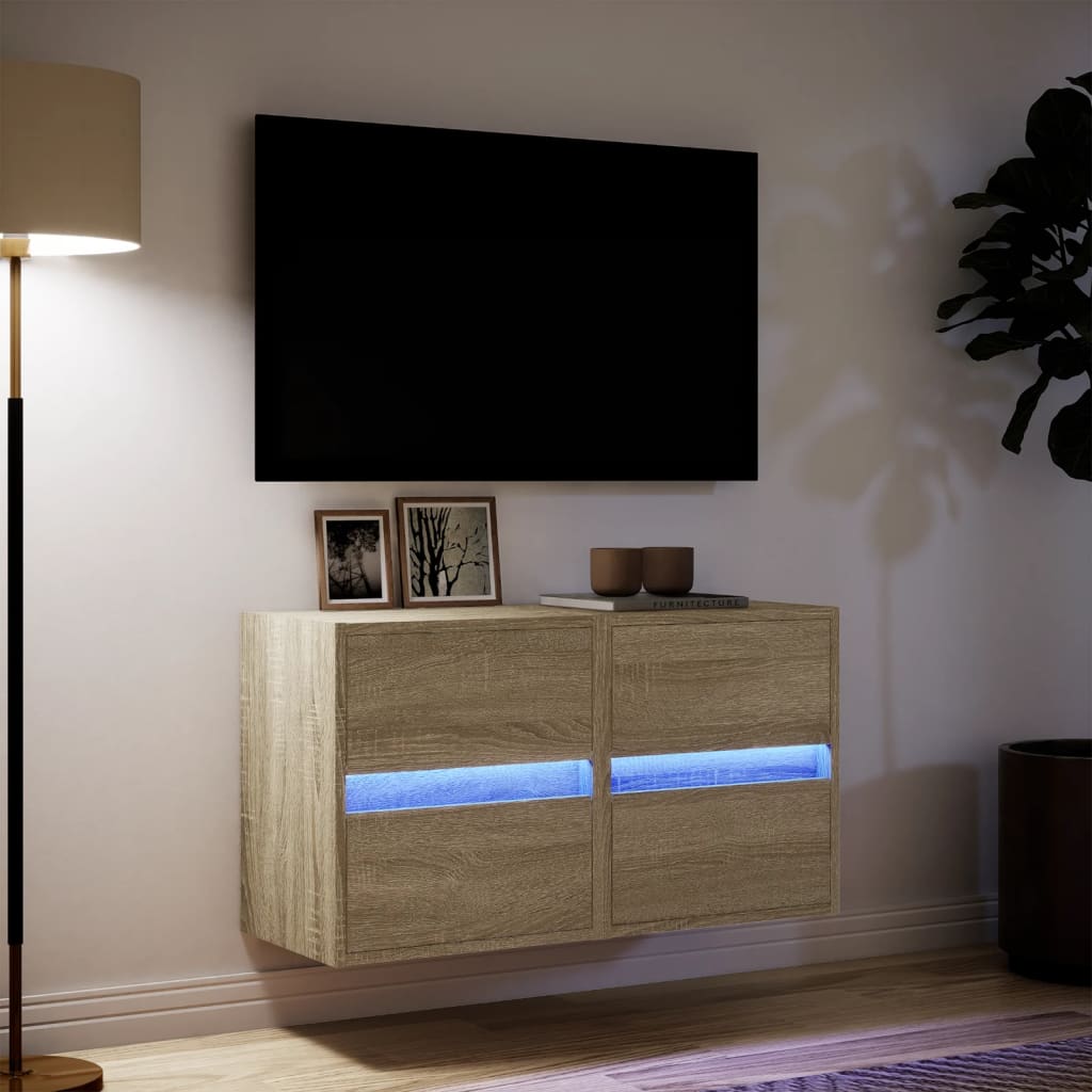 Sieninės TV spintelės su LED, 2vnt., sonoma ąžuolo, 41x31x45cm