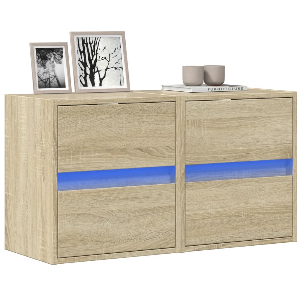 Sieninės TV spintelės su LED, 2vnt., sonoma ąžuolo, 41x31x45cm
