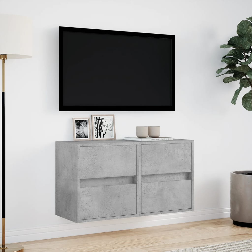 Sieninės TV spintelės su LED, 2vnt., betono pilkos, 41x31x45cm