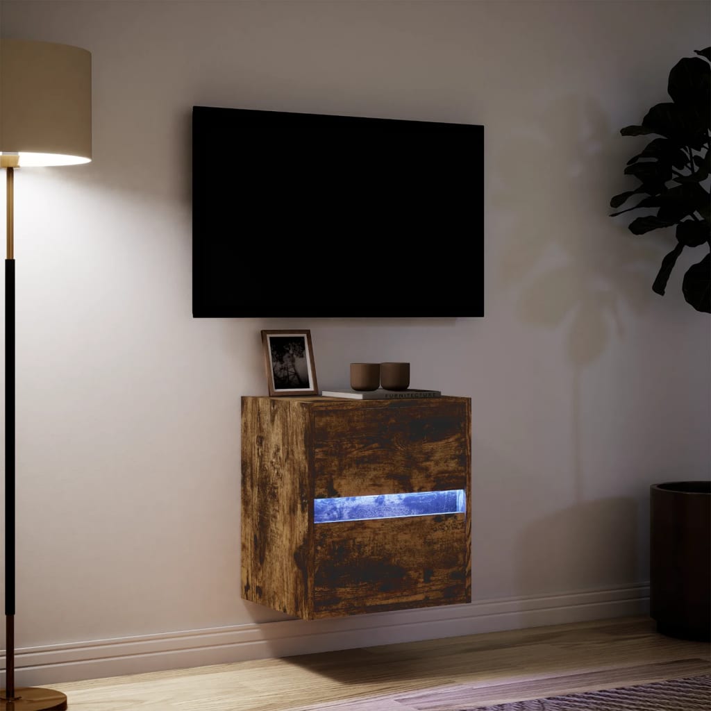 Sieninė TV spintelė su LED lemputėmis, dūminė, 41x31x45cm