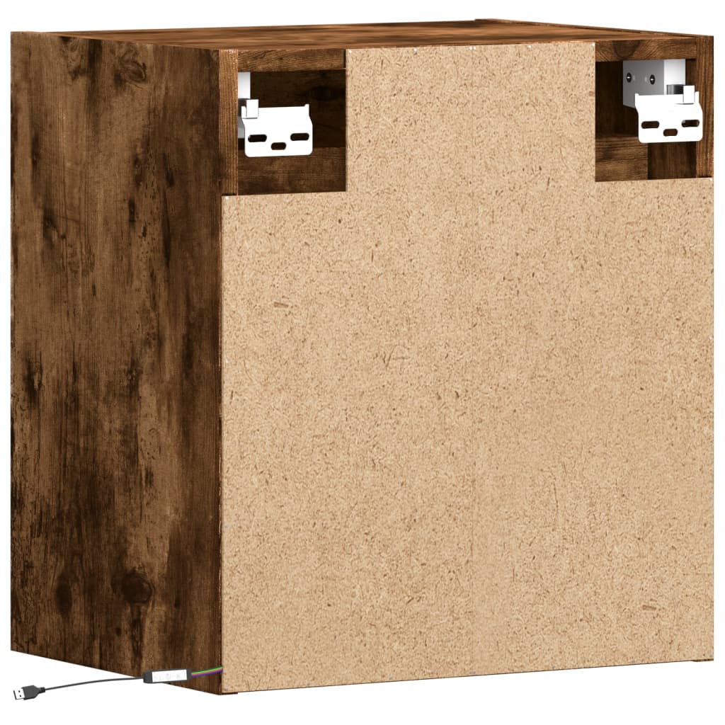 Pie sienas stiprināms TV skapītis ar LED apgaismojumu, dūmu stikla krāsā, 41x31x45 cm