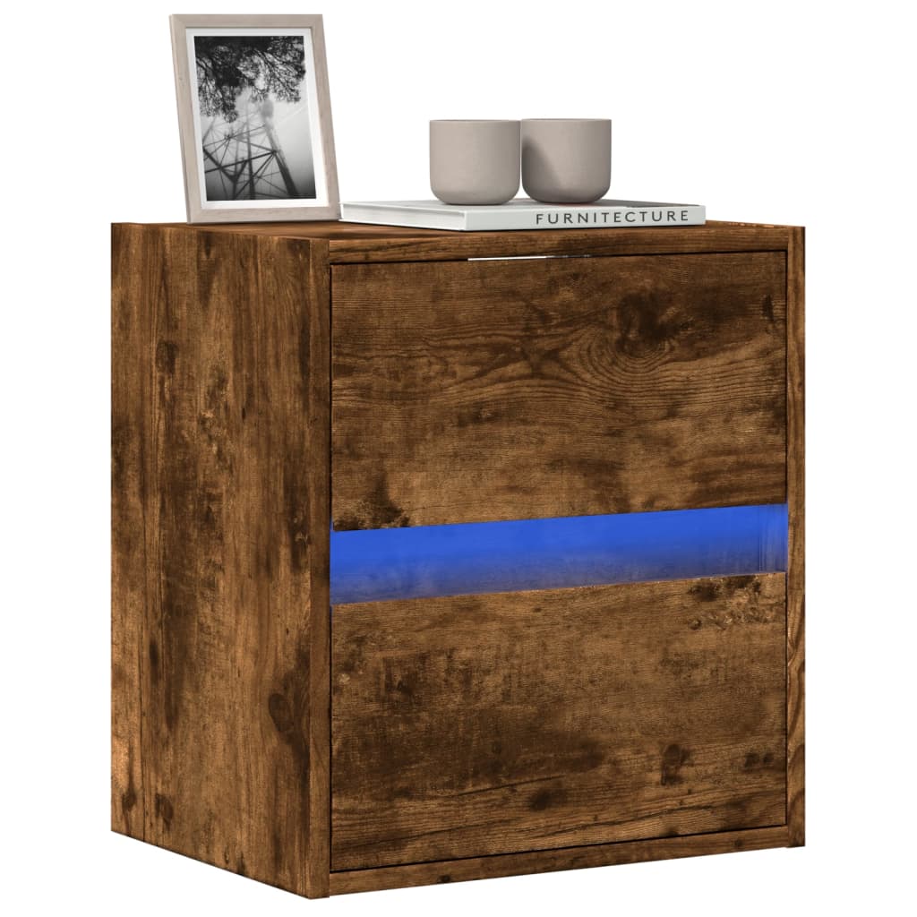 Pie sienas stiprināms TV skapītis ar LED apgaismojumu, dūmu stikla krāsā, 41x31x45 cm