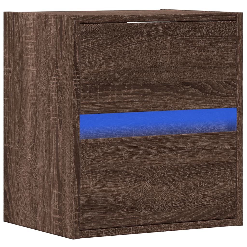 Sieninė TV spintelė su LED lemputėmis, ruda ąžuolo, 41x31x45cm