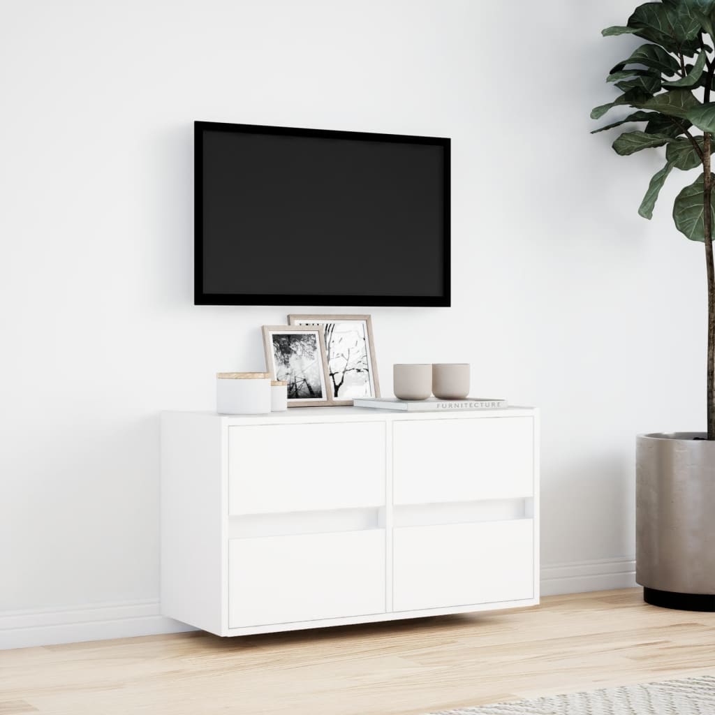 Wall-mounted TV Cabinet with LED lights, white, 80x31x45cm
