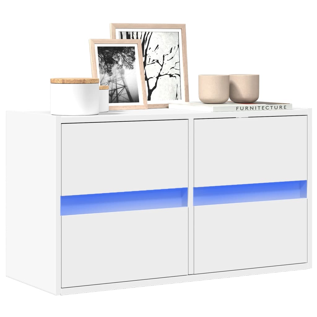 Wall-mounted TV Cabinet with LED lights, white, 80x31x45cm