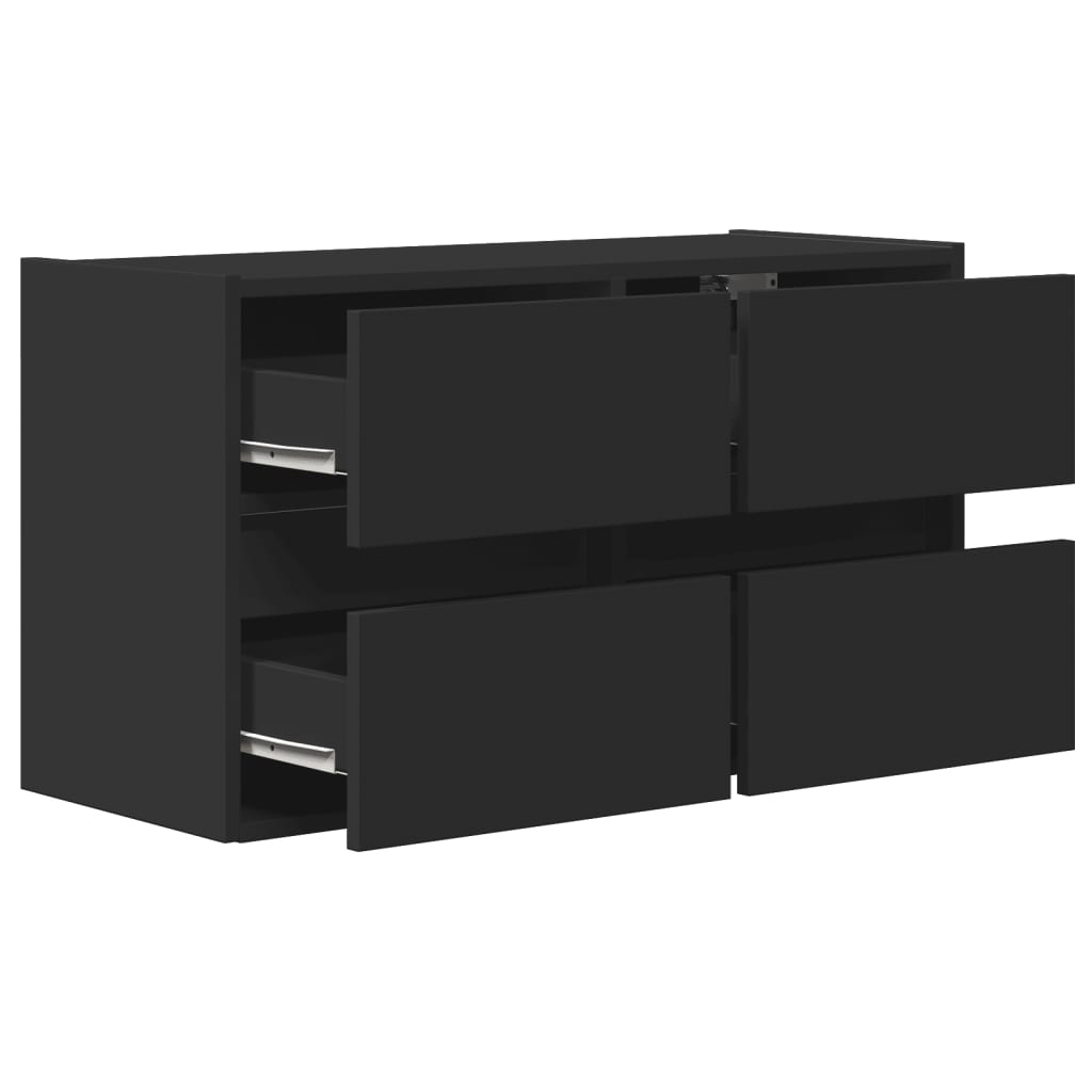 Sieninė TV spintelė su LED lemputėmis, juoda, 80x31x45cm