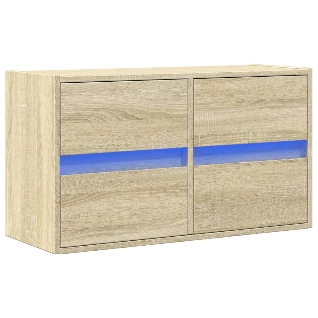 Sieninė TV spintelė su LED lemputėmis, ąžuolo, 80x31x45cm