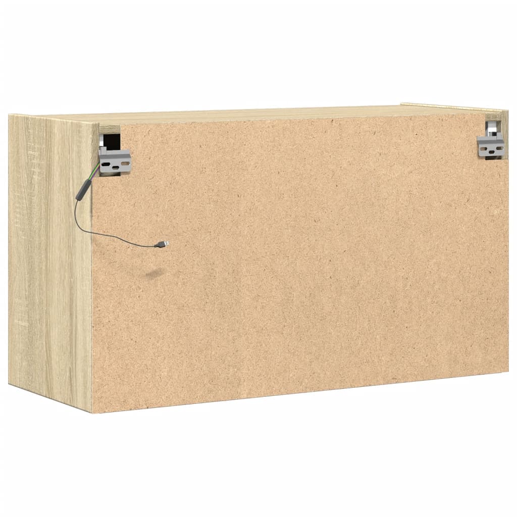 Wall-mounted TV cabinet with LED lights, oak, 80x31x45cm
