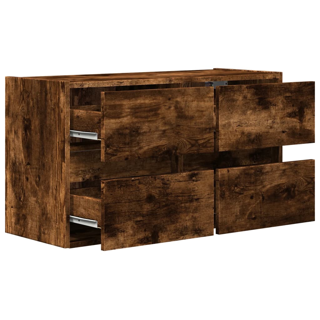 Sieninė TV spintelė su LED lemputėmis, dūminė, 80x31x45cm
