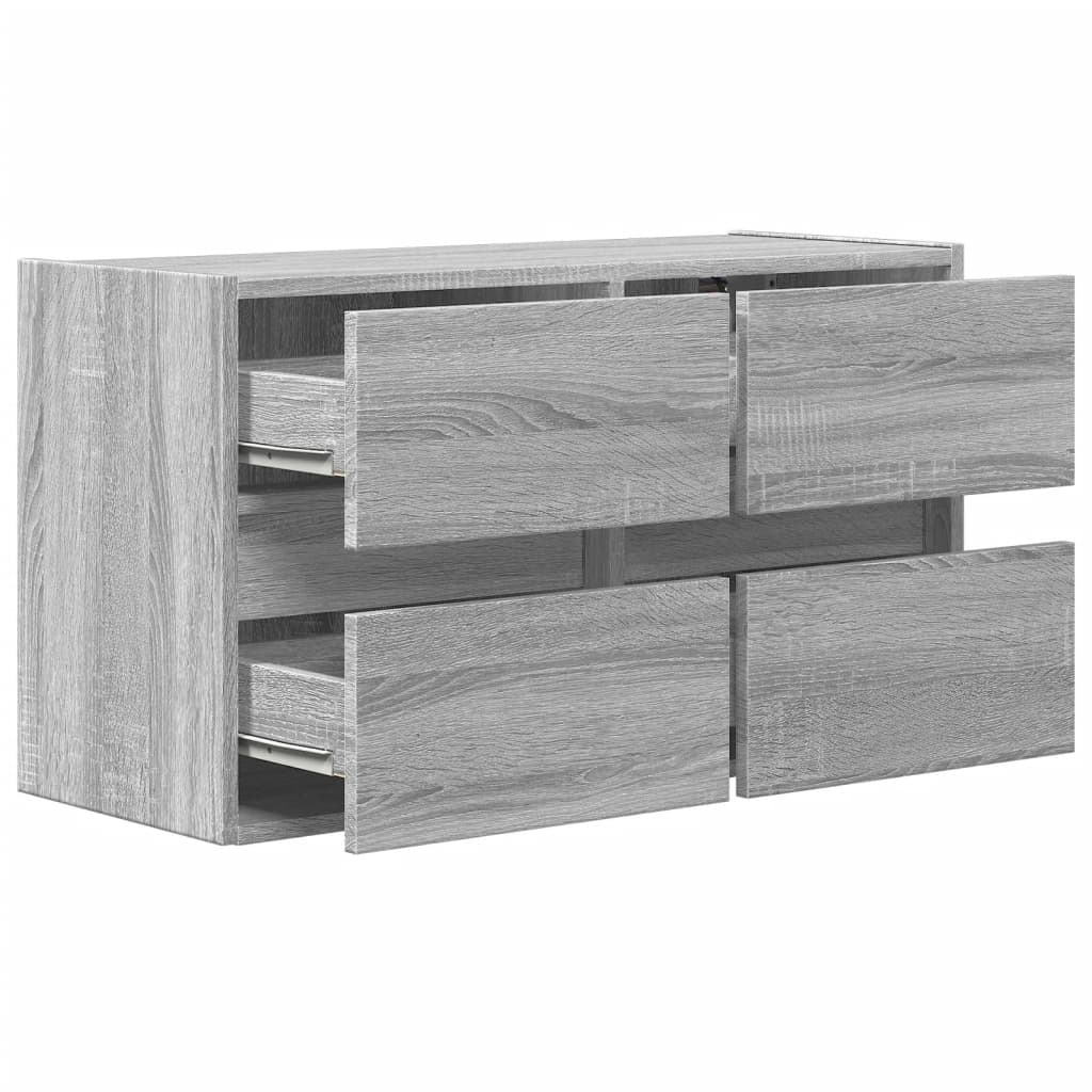 Sieninė TV spintelė su LED lemputėmis, pilka ąžuolo, 80x31x45cm