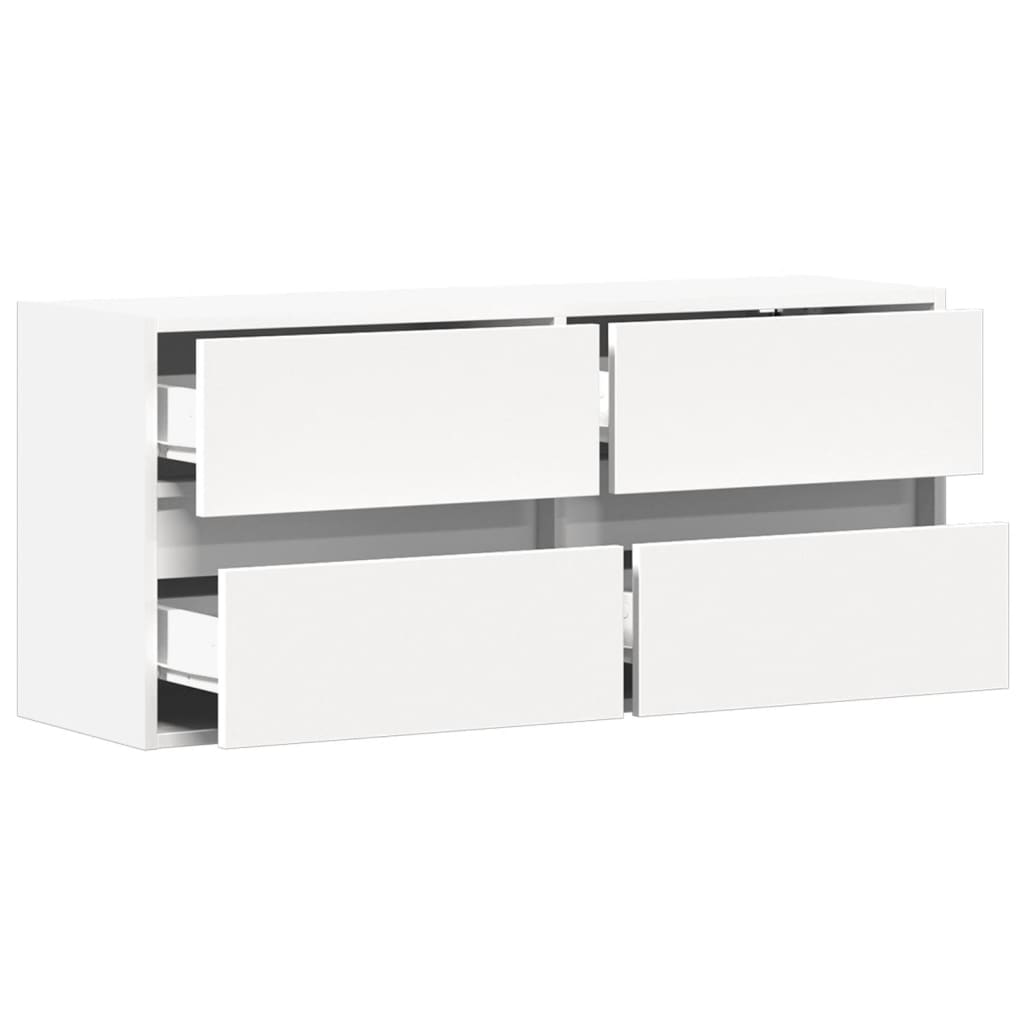 Sieninė TV spintelė su LED lemputėmis, balta, 100x31x45cm