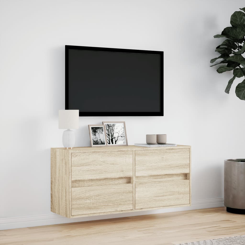 Sieninė TV spintelė su LED lemputėmis, ąžuolo, 100x31x45cm