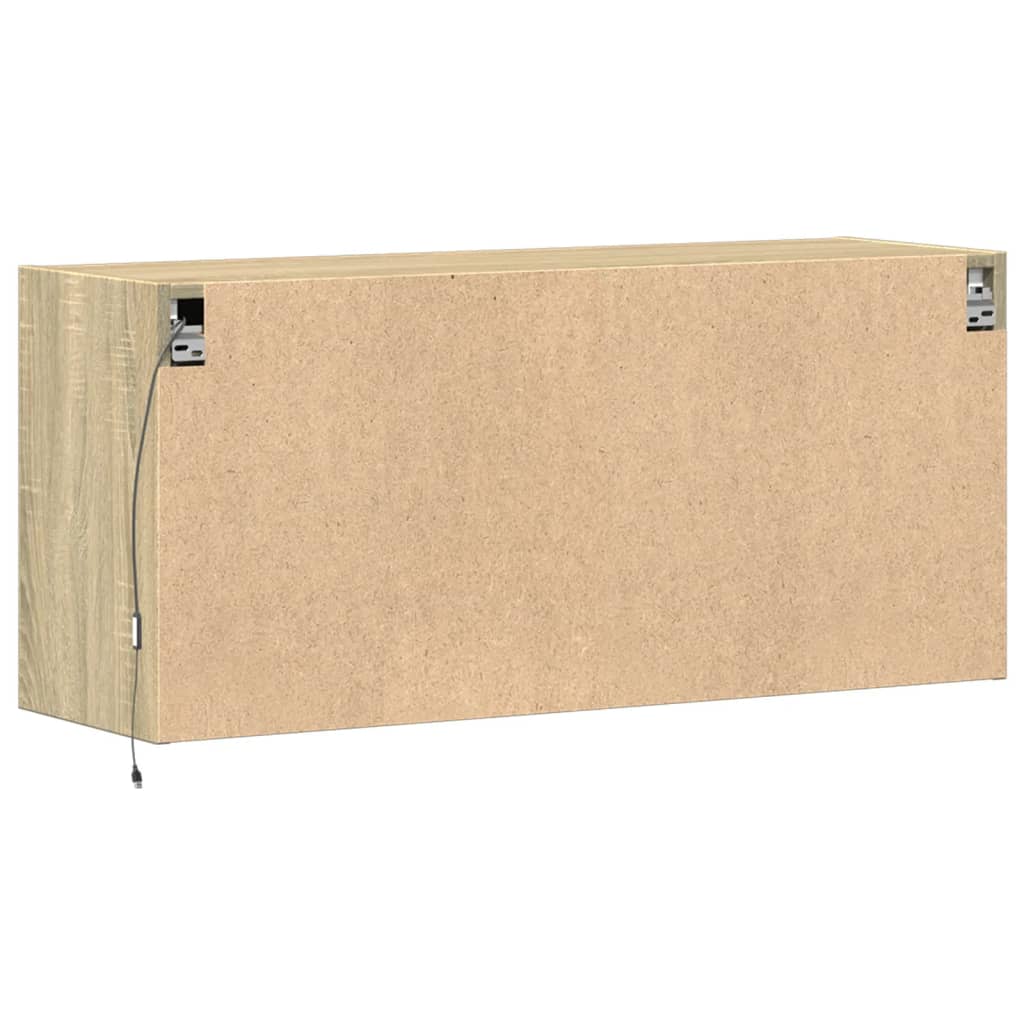 Wall-mounted TV cabinet with LED lights, oak, 100x31x45cm