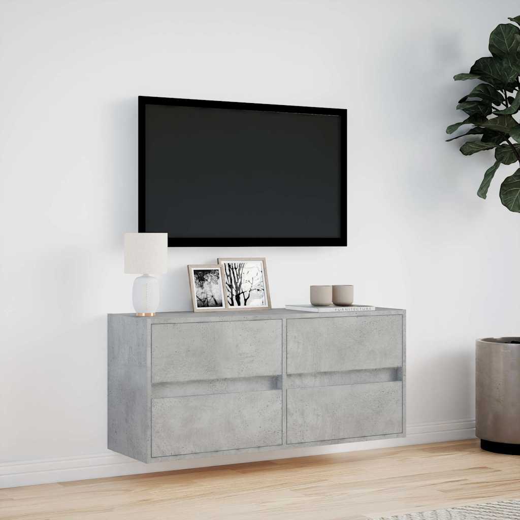 Sieninė TV spintelė su LED lemputėmis, betono, 100x31x45cm