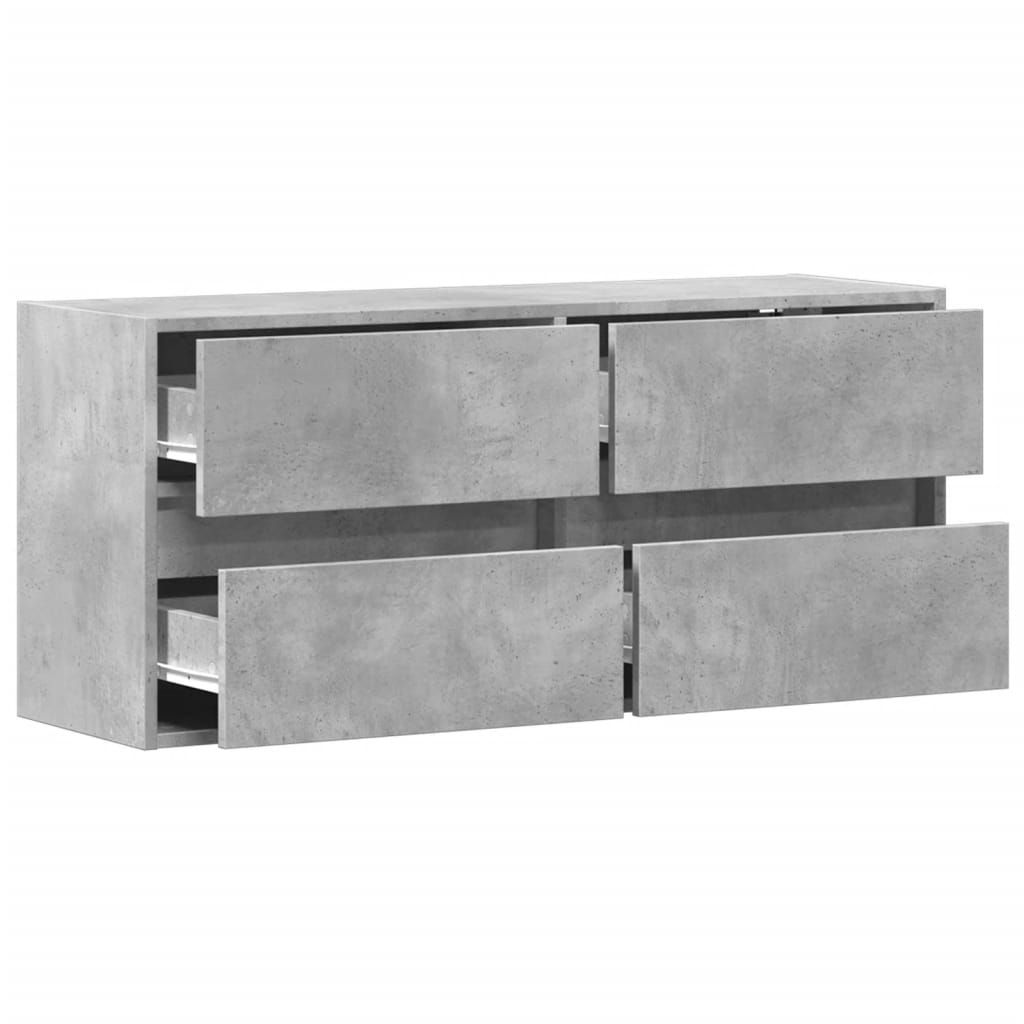 Sieninė TV spintelė su LED lemputėmis, betono, 100x31x45cm