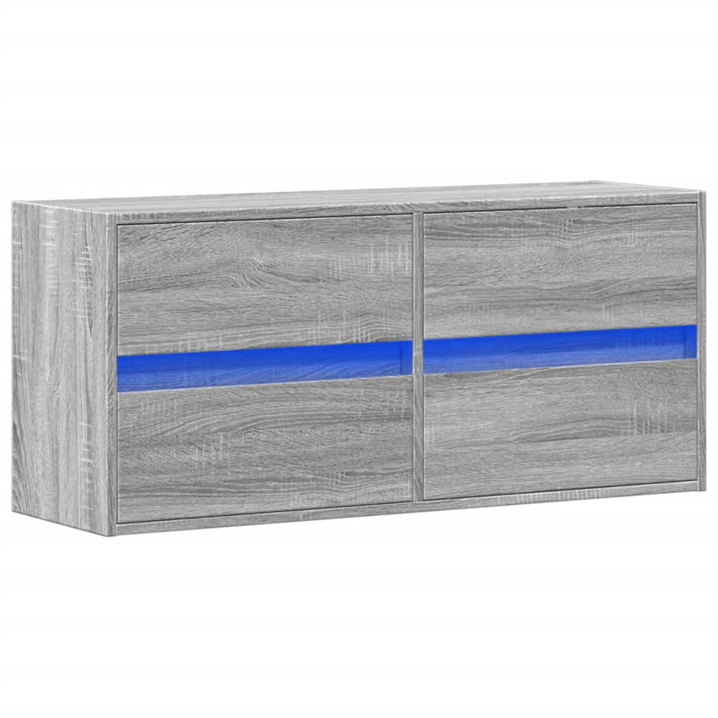 Sieninė TV spintelė su LED lemputėmis, pilka, 100x31x45cm