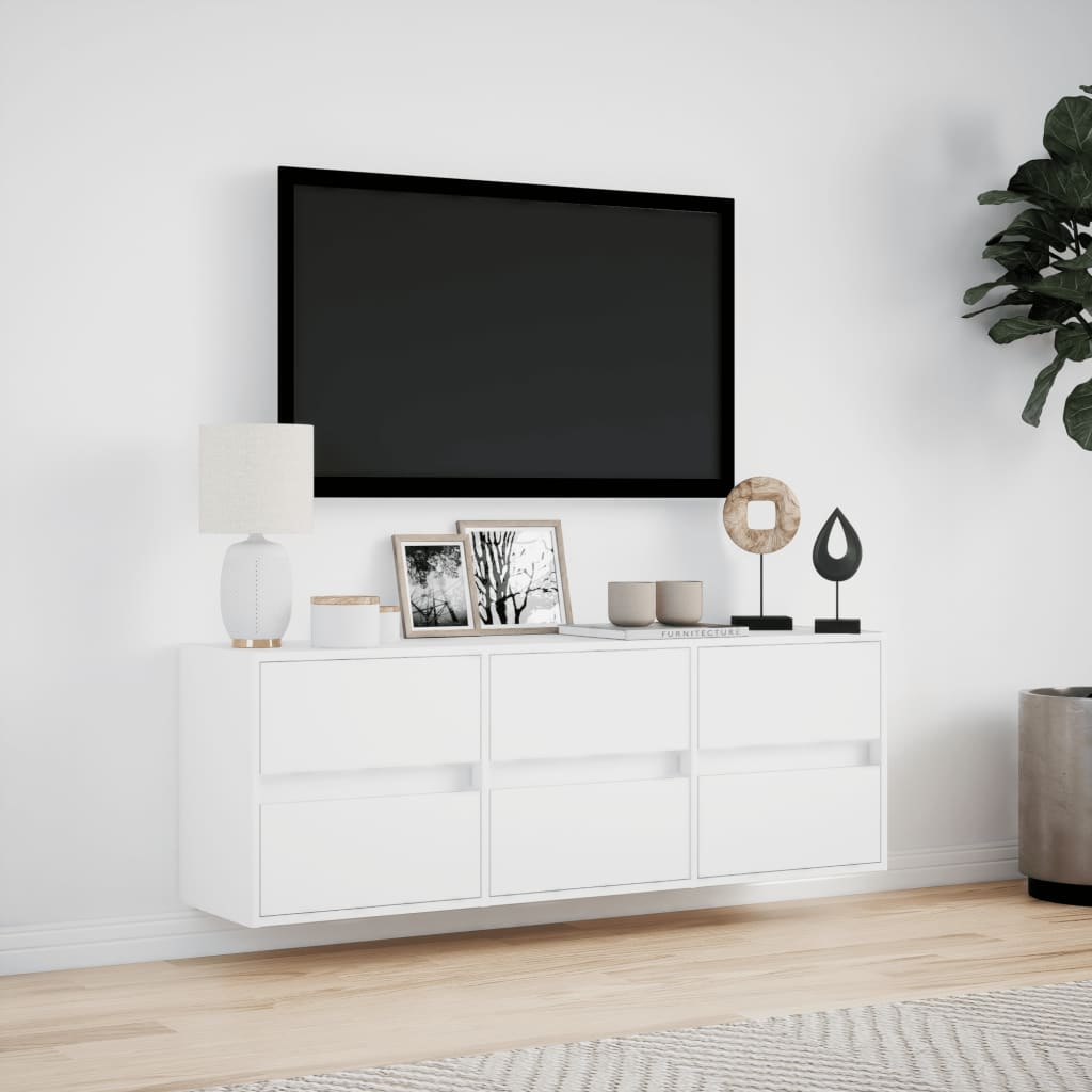 Sienas televizora skapītis ar LED apgaismojumu, balts, 130x31x45 cm