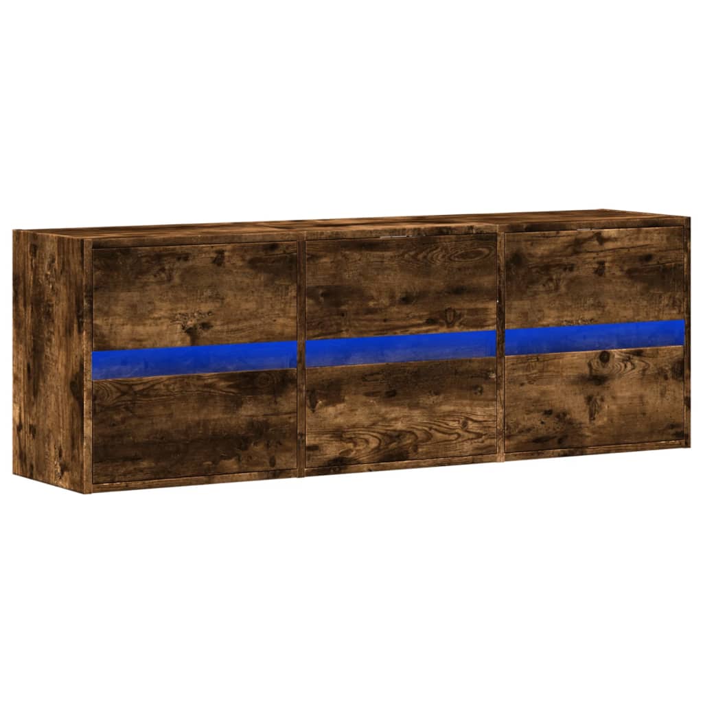 Wall-mounted TV cabinet with LED lights, smoke, 130x31x45 cm