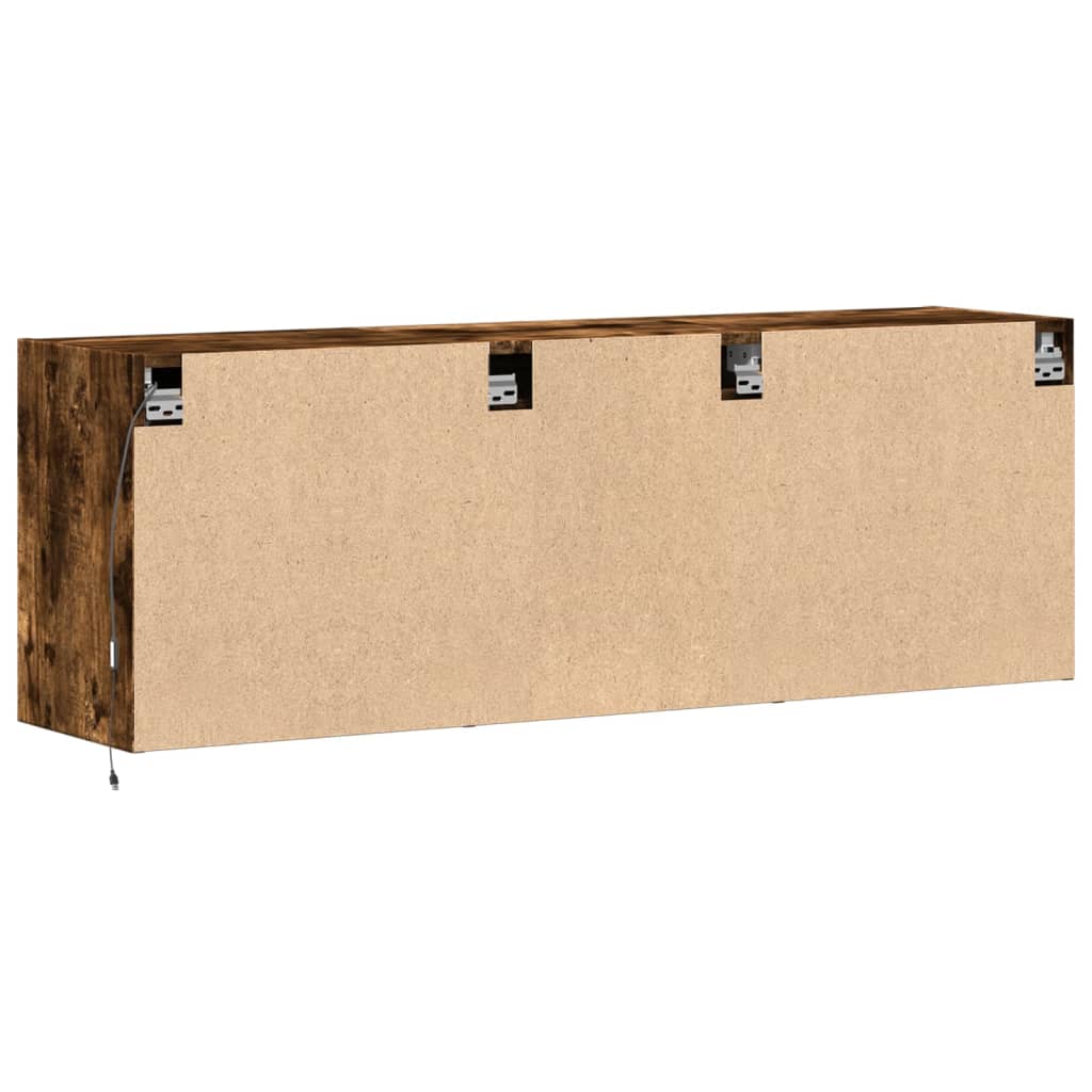 Wall-mounted TV cabinet with LED lights, smoke, 130x31x45 cm