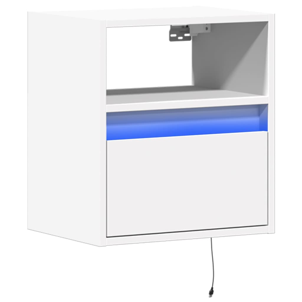 Wall-mounted TV cabinet with LED lights, white, 41x31x45cm