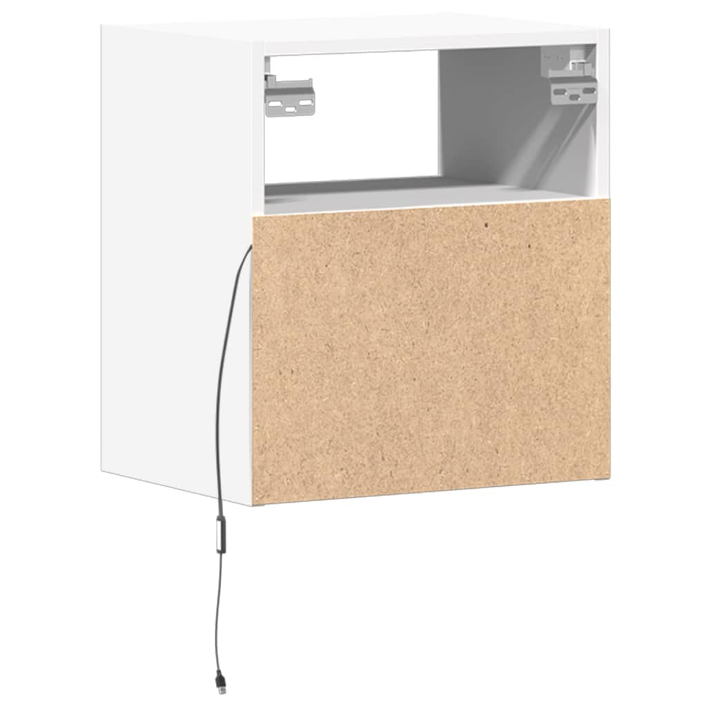 Wall-mounted TV cabinet with LED lights, white, 41x31x45cm