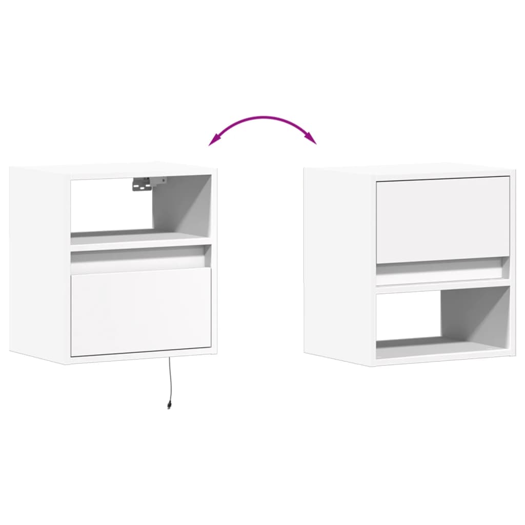 Wall-mounted TV cabinet with LED lights, white, 41x31x45cm
