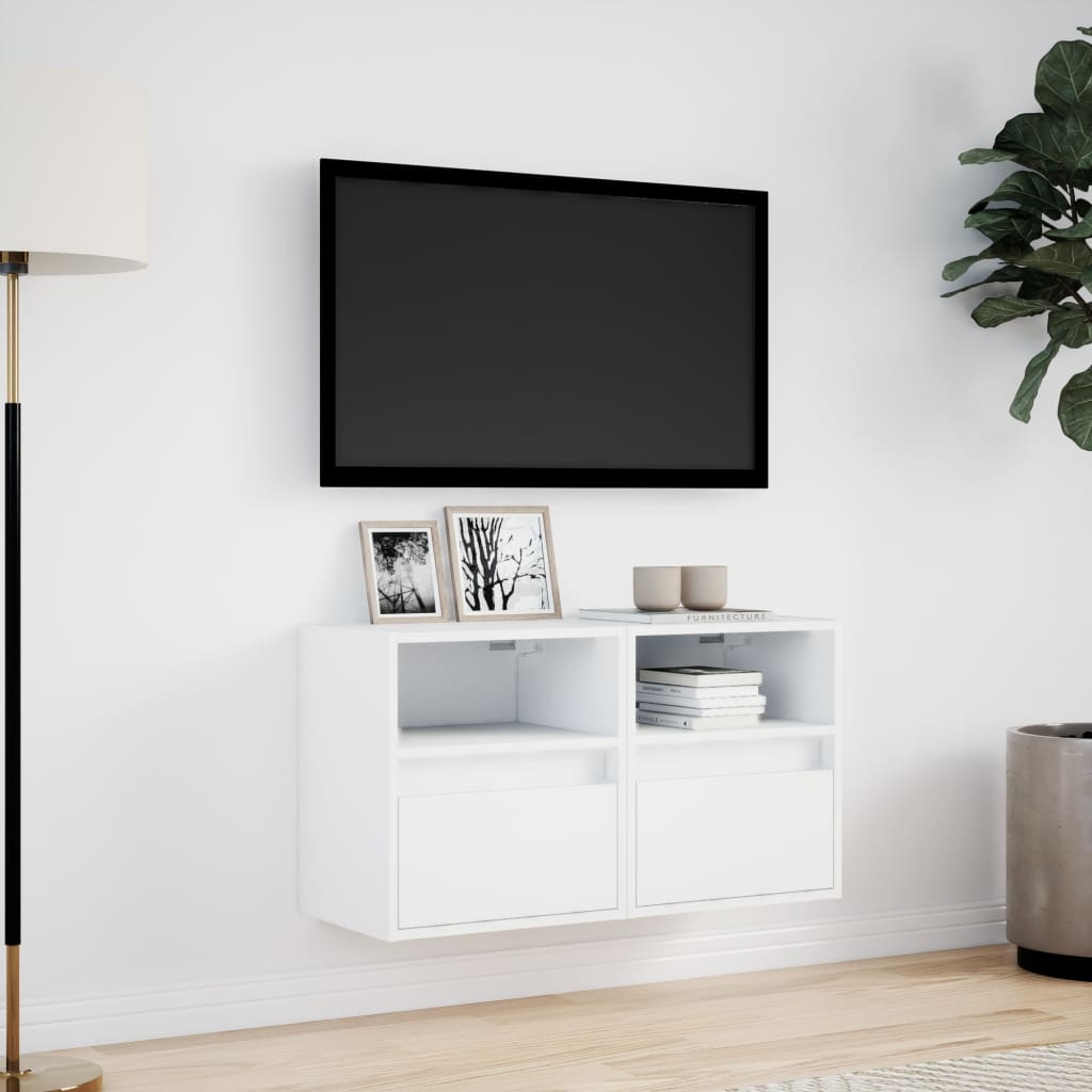 Pie sienas stiprināmi TV skapīši ar LED, 2 gab., balti, 41x31x45 cm