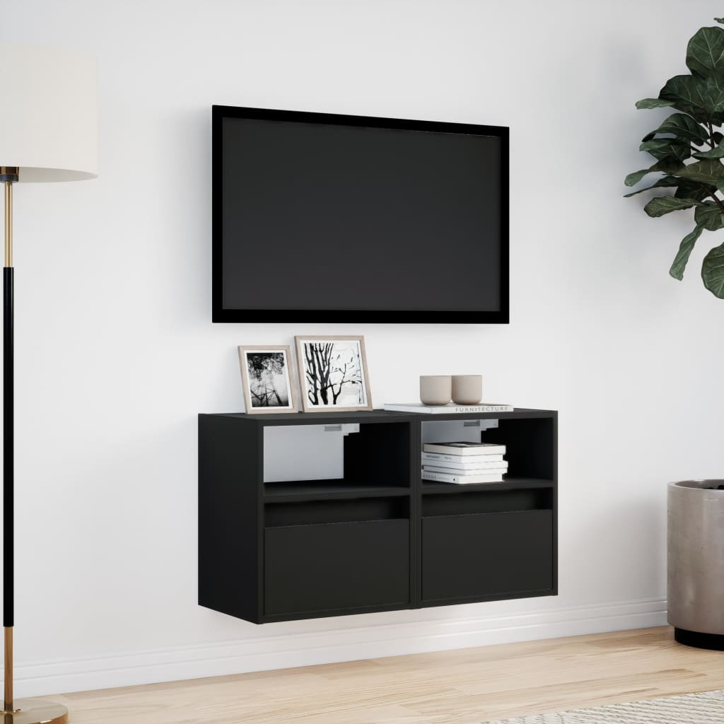 Wall-mounted TV Cabinets with LED, 2 pcs., Black, 41x31x45cm