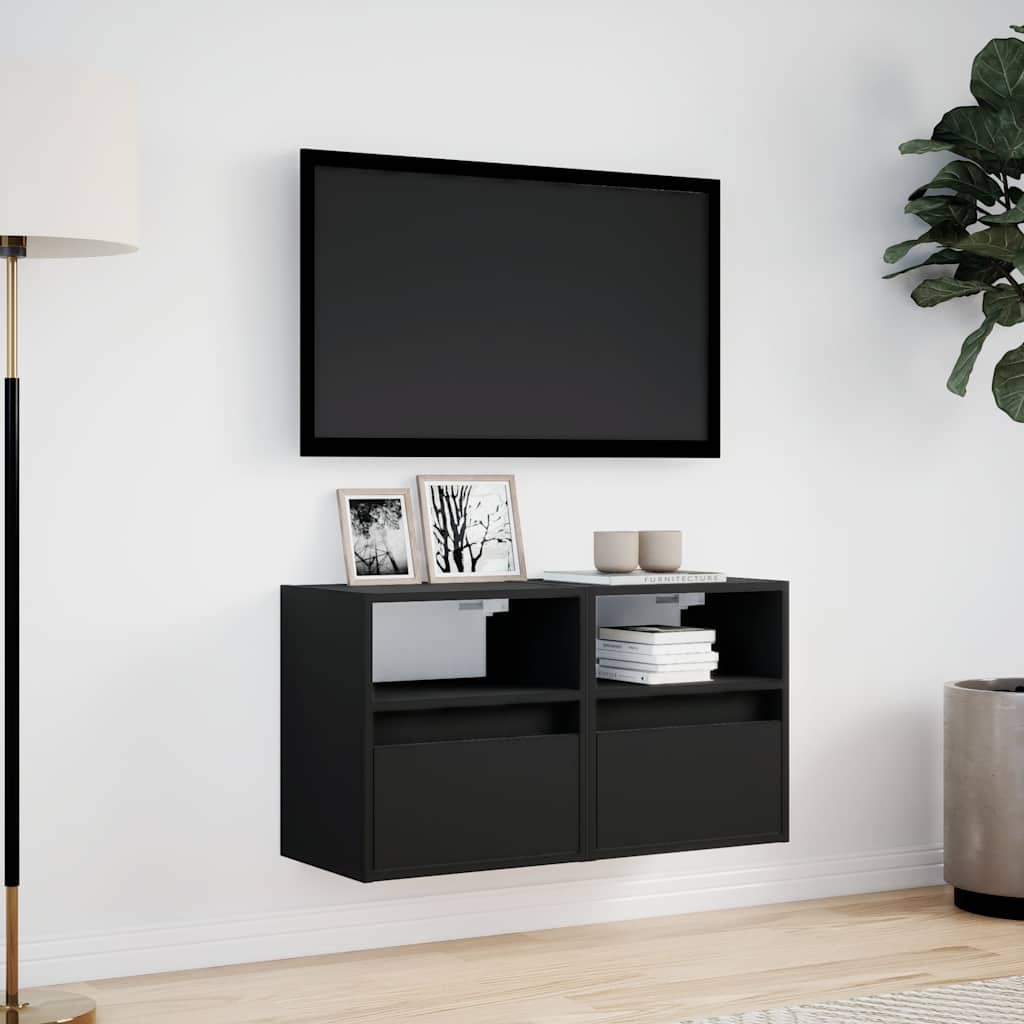 Sienas TV skapīši ar LED, 2 gab., melni, 41x31x45cm