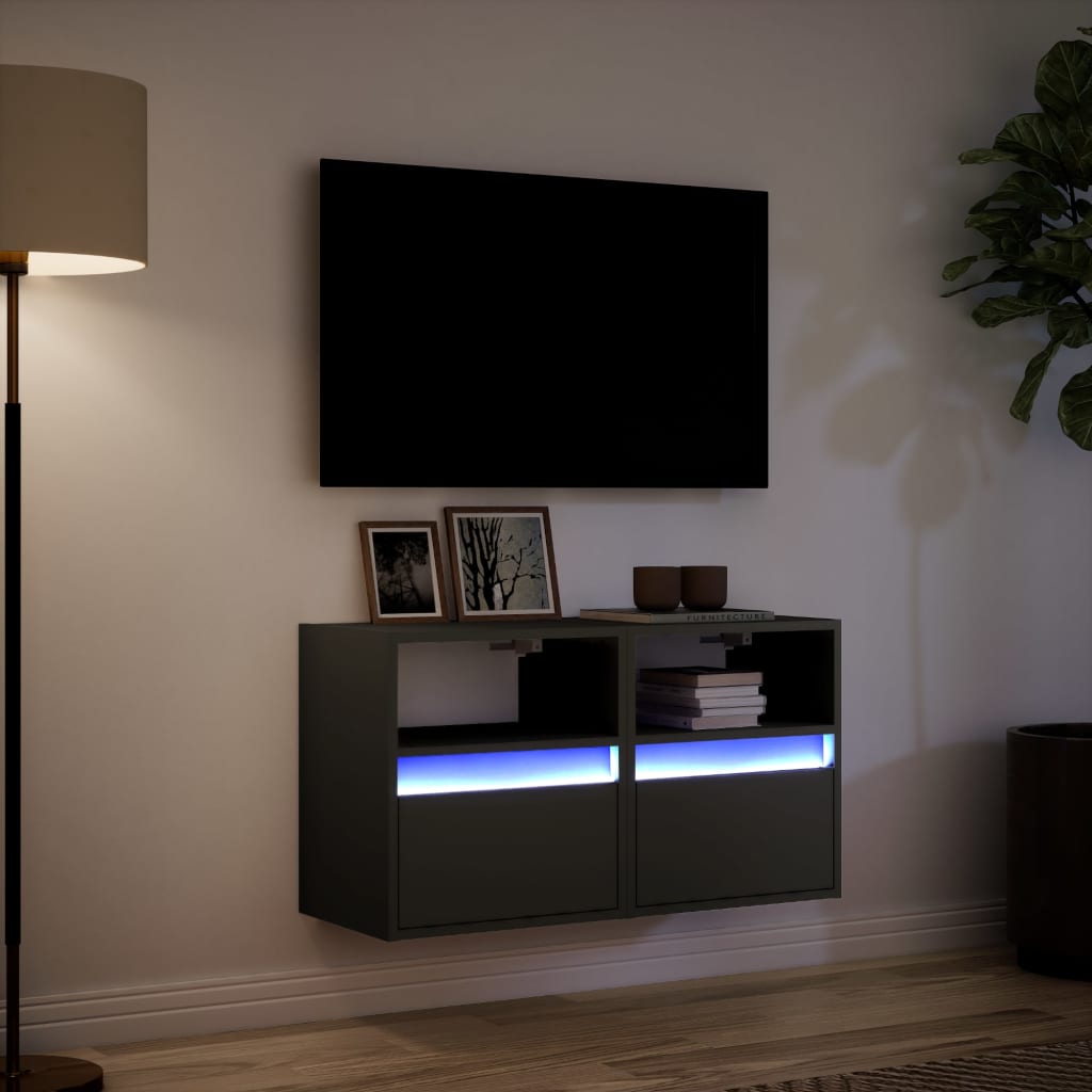 Wall-mounted TV Cabinets with LED, 2 pcs., Black, 41x31x45cm