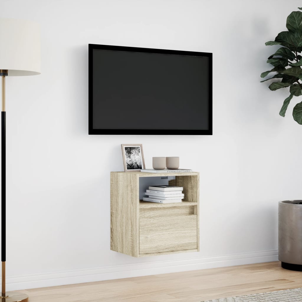 Sieninė TV spintelė su LED lemputėmis, ąžuolo, 41x31x45cm