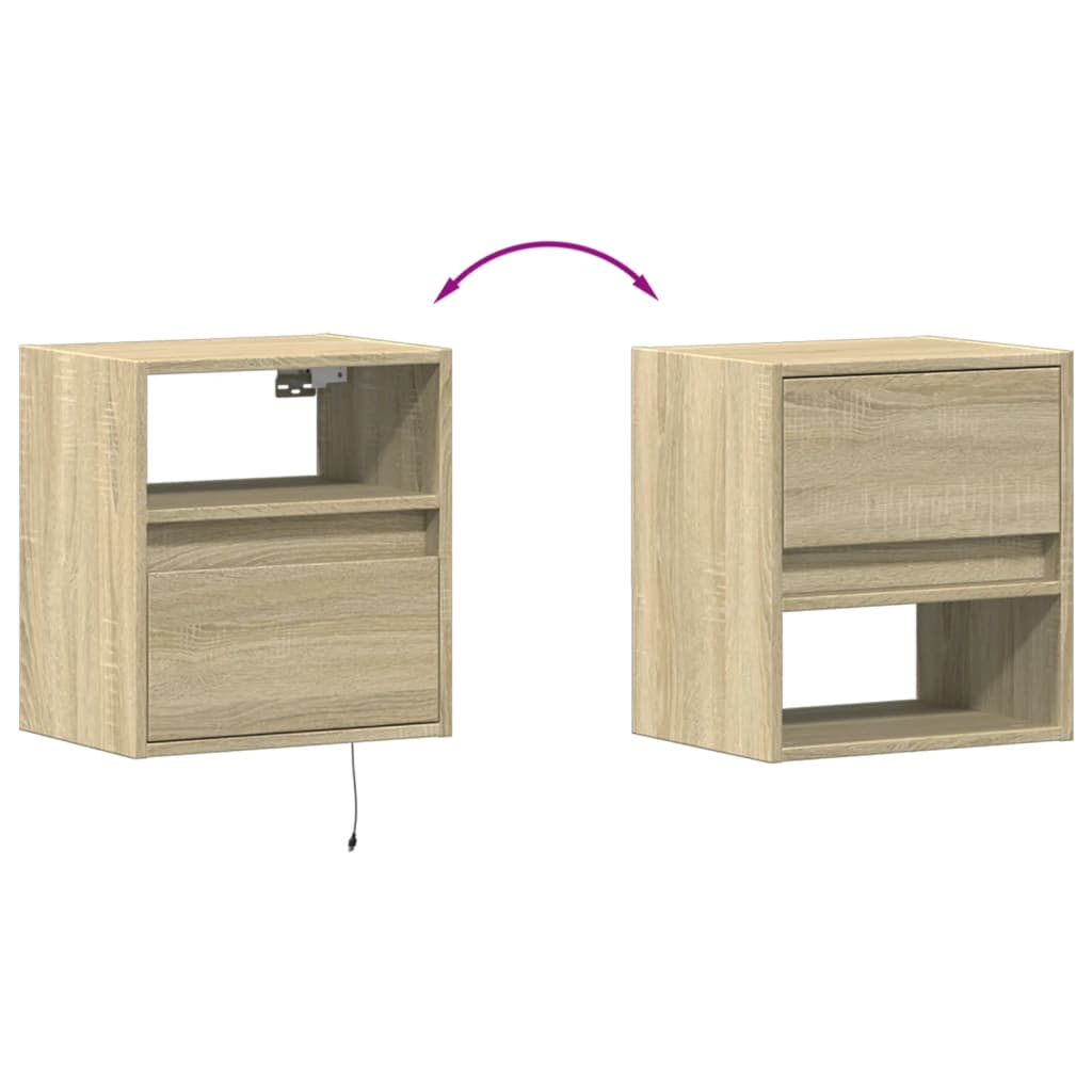 Sieninė TV spintelė su LED lemputėmis, ąžuolo, 41x31x45cm