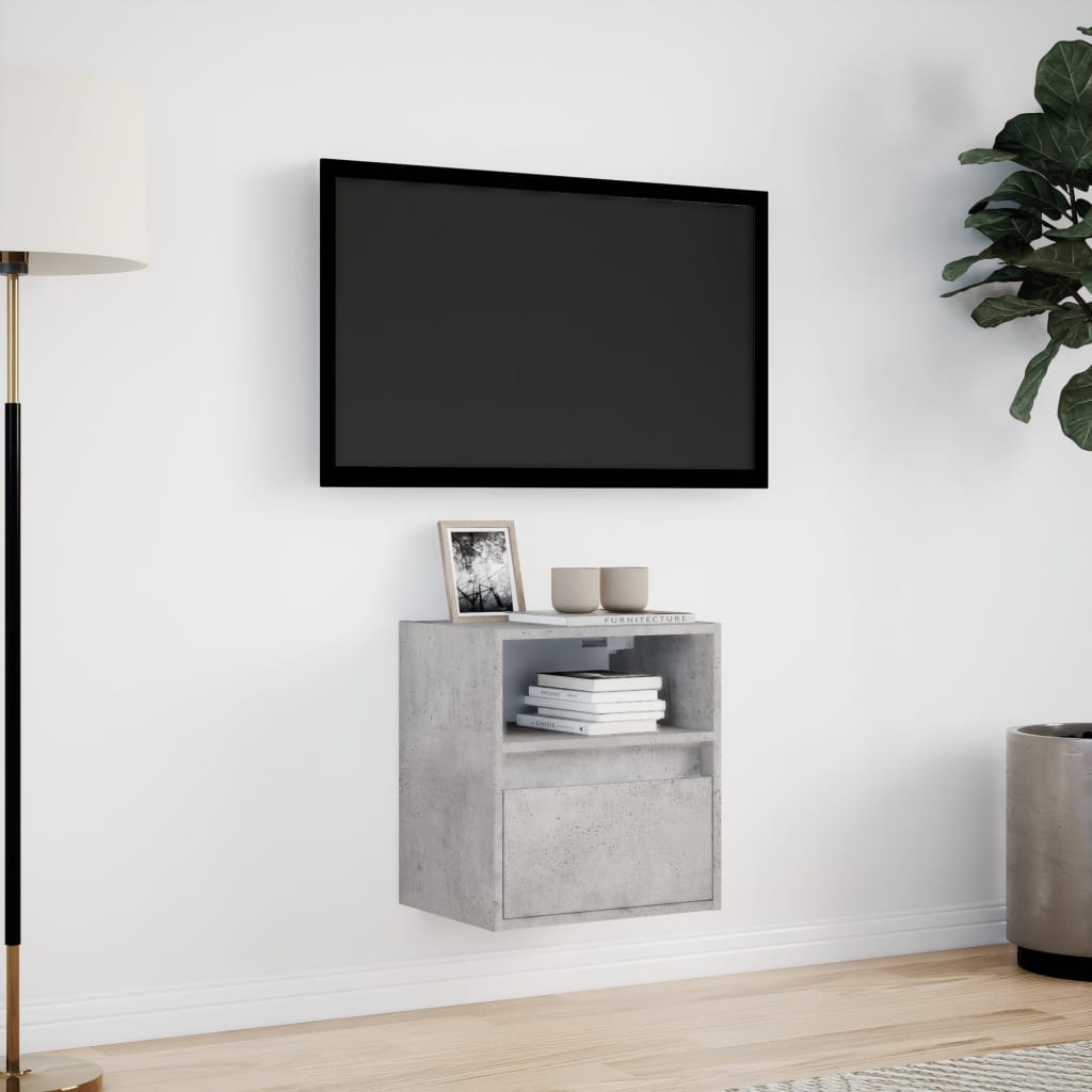 Sieninė TV spintelė su LED lemputėmis, betono, 41x31x45cm