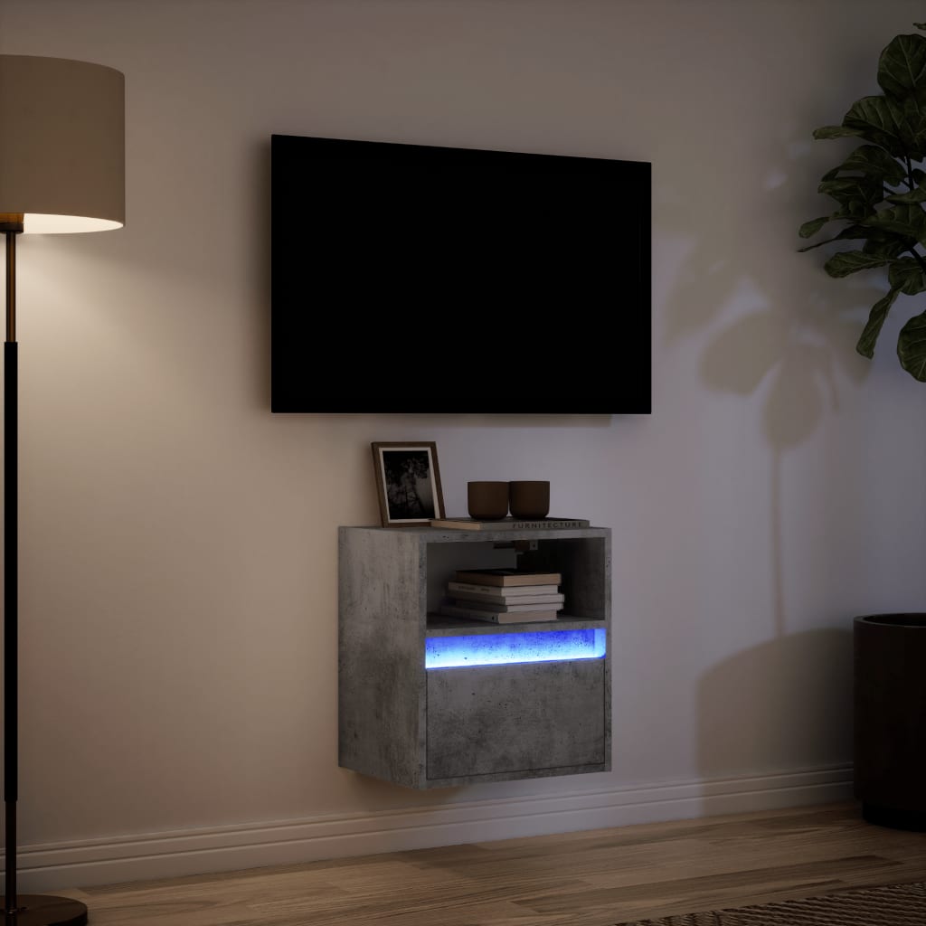 Sieninė TV spintelė su LED lemputėmis, betono, 41x31x45cm
